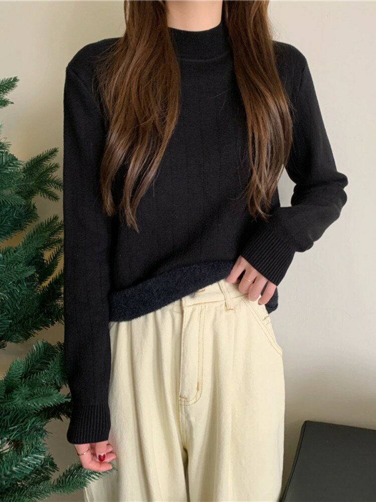 針織衫 加絨加厚內搭打底毛衣 女春秋修身長袖 半高領一體絨保暖上衣【不二雜貨】 4