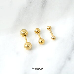 耳環 金色雙頭圓珠鋼製耳環【ND593】