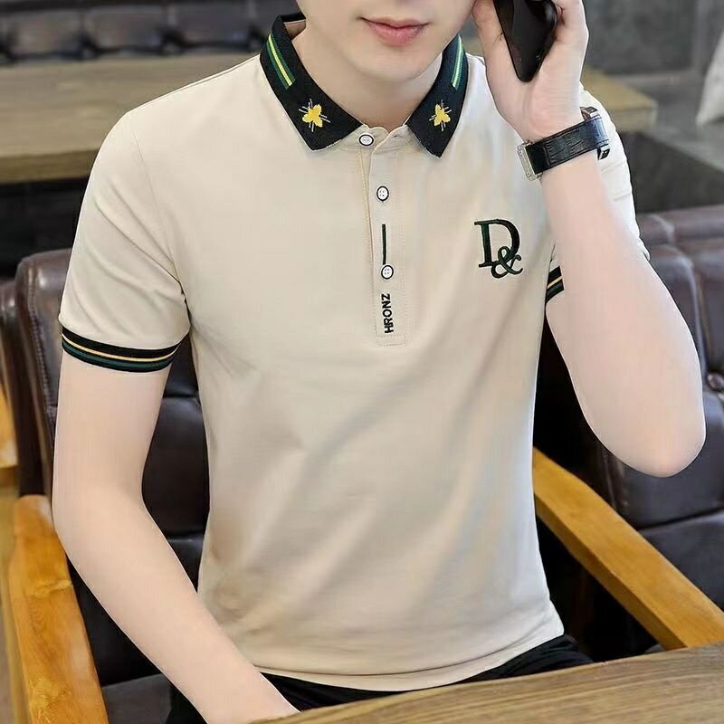 韓版短袖POLO衫男|77.5公斤男上衣|新款夏季繡花POLO衫|休閒短袖衫|韓版商務POLO衫|百搭青年短袖上衣男