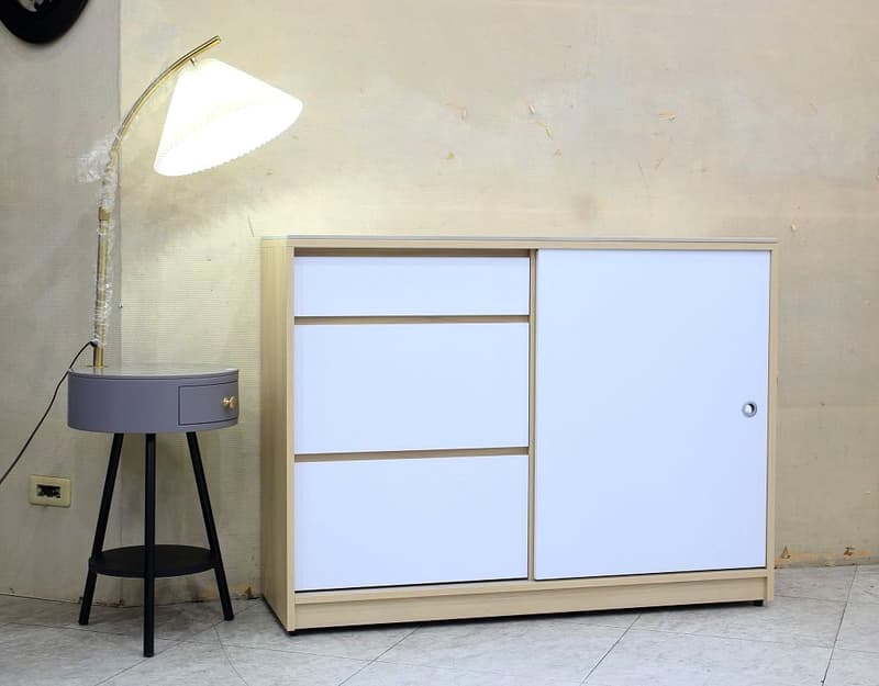 【歐風別館】凱米四尺白色+楓木雙色岩板餐櫃下座【基隆至台中免運費】