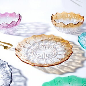 國潮雀羽玻璃水果盤客廳家用高顏值甜品碗點心糖果零食盤碗碟餐具
