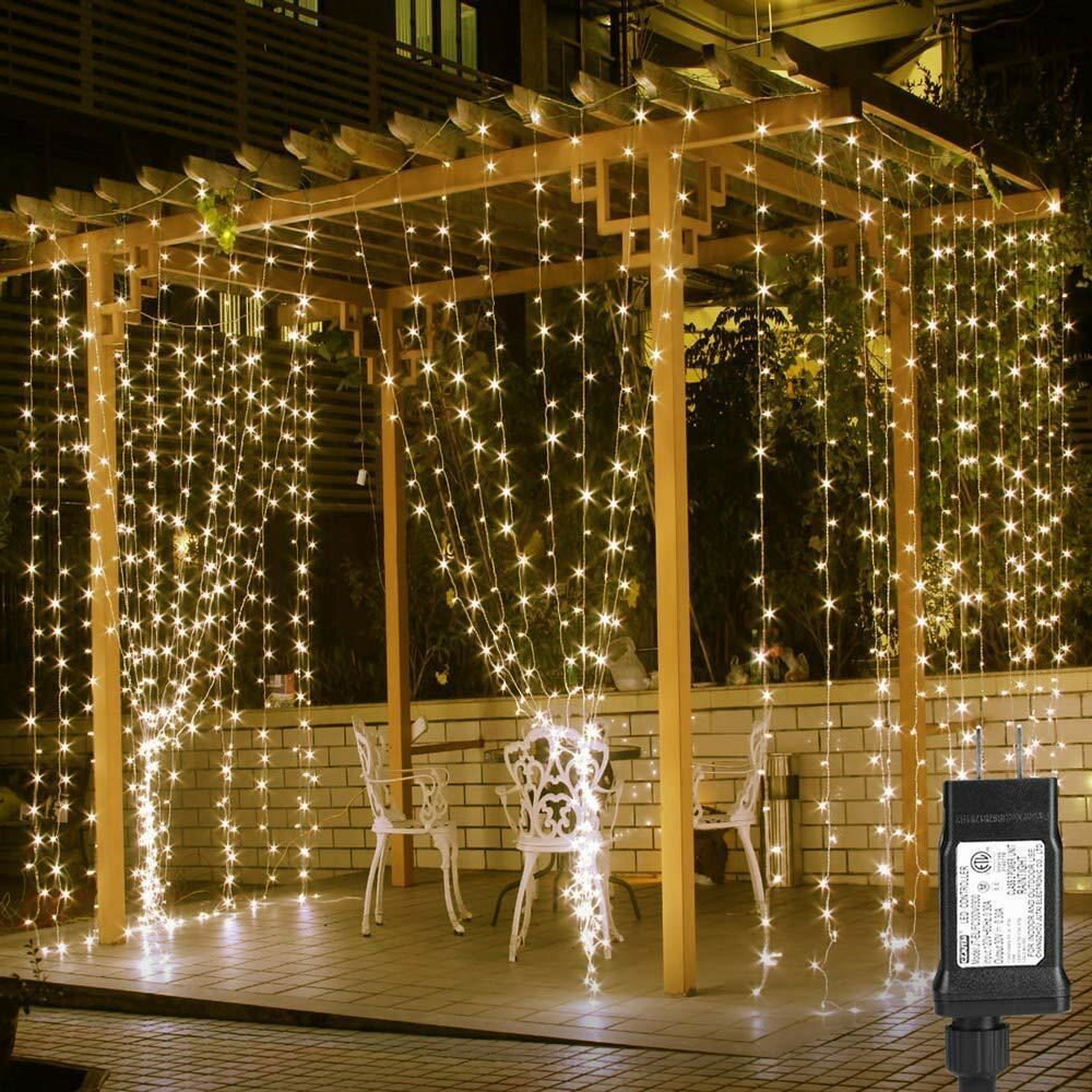 新款跨境UL低壓LED窗簾燈3*3米300燈冰條燈星星圣誕節裝飾燈流星