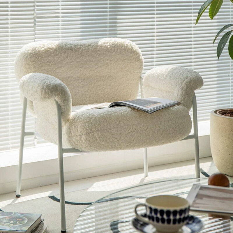【可開發票】北歐羊羔絨單人椅休閑單椅沙發椅網紅設計師奶油風簡約客廳懶人椅