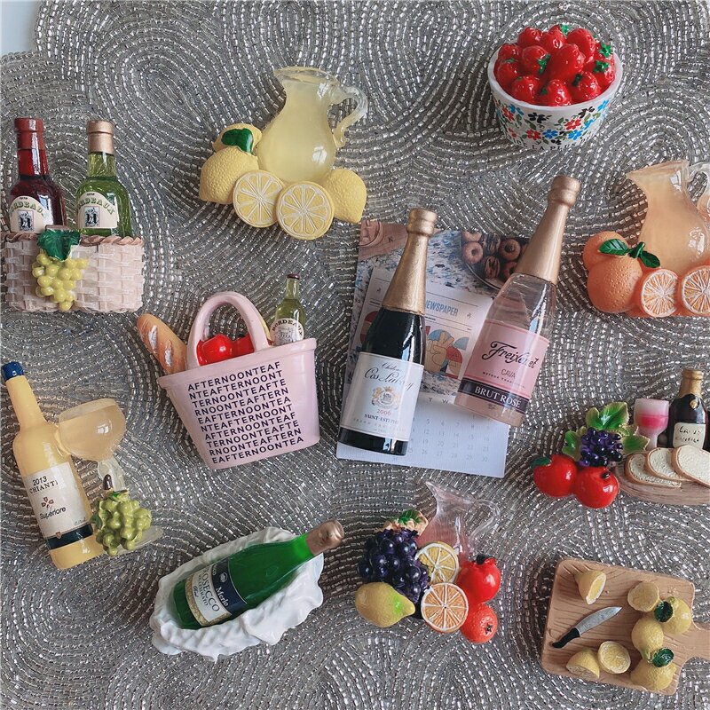 仿真香檳葡萄酒酒瓶冰箱貼裝飾 立體磁鐵下午茶果汁野餐擺件磁貼
