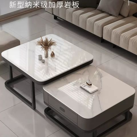 免運 桌子 茶几 客廳茶几 餐桌輕奢茶幾客廳家用現代簡約小戶型網紅方形玻璃巖板茶幾電視櫃組合