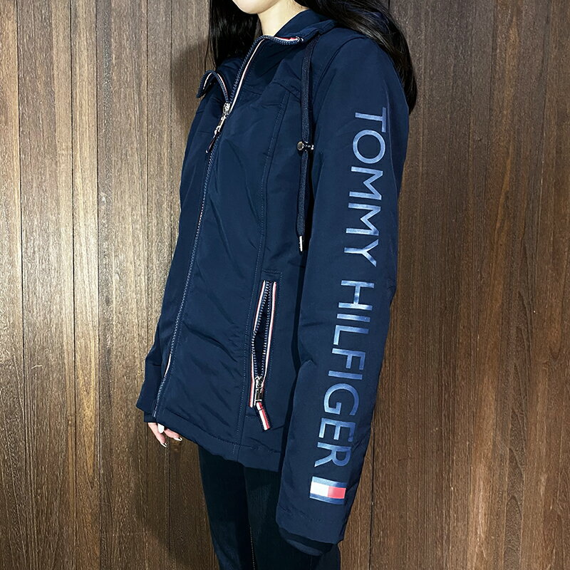 美國百分百【全新真品】Tommy Hilfiger 防風外套 連帽 女款 TH 保暖 logo 夾克 深藍 CE50 3