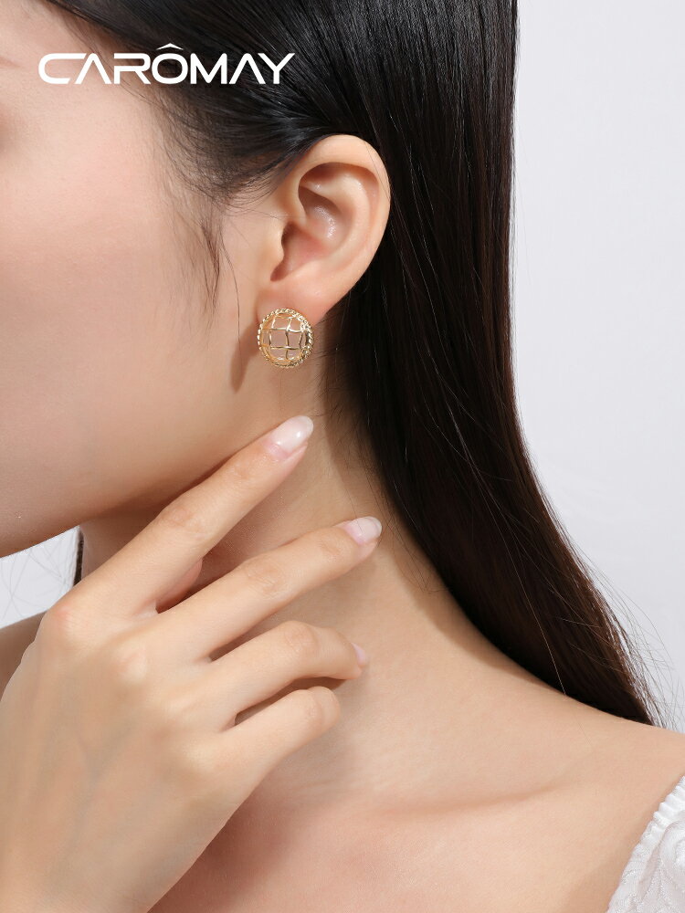 CAROMAY時尚紐扣耳釘女簡約氣質925銀針耳環設計感小眾高級耳飾潮