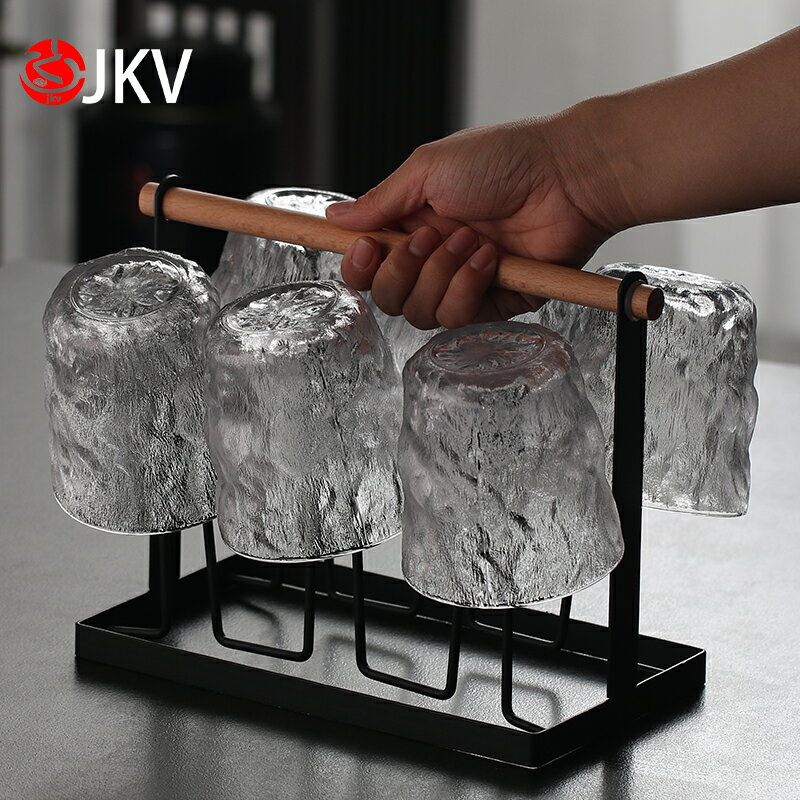 jkv日式錘紋玻璃水杯套裝加厚家用耐熱玻璃杯茶杯果汁杯啤酒杯子