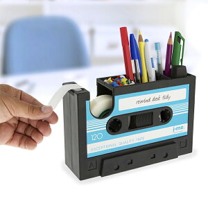 多功能筆筒創意辦公桌面文具收納盒復古磁帶造型筆架膠帶座切割器