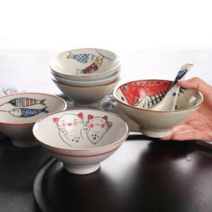 日式陶瓷餐具釉下彩手繪5英寸高腳斗笠碗甜品碗米飯碗【櫻田川島】