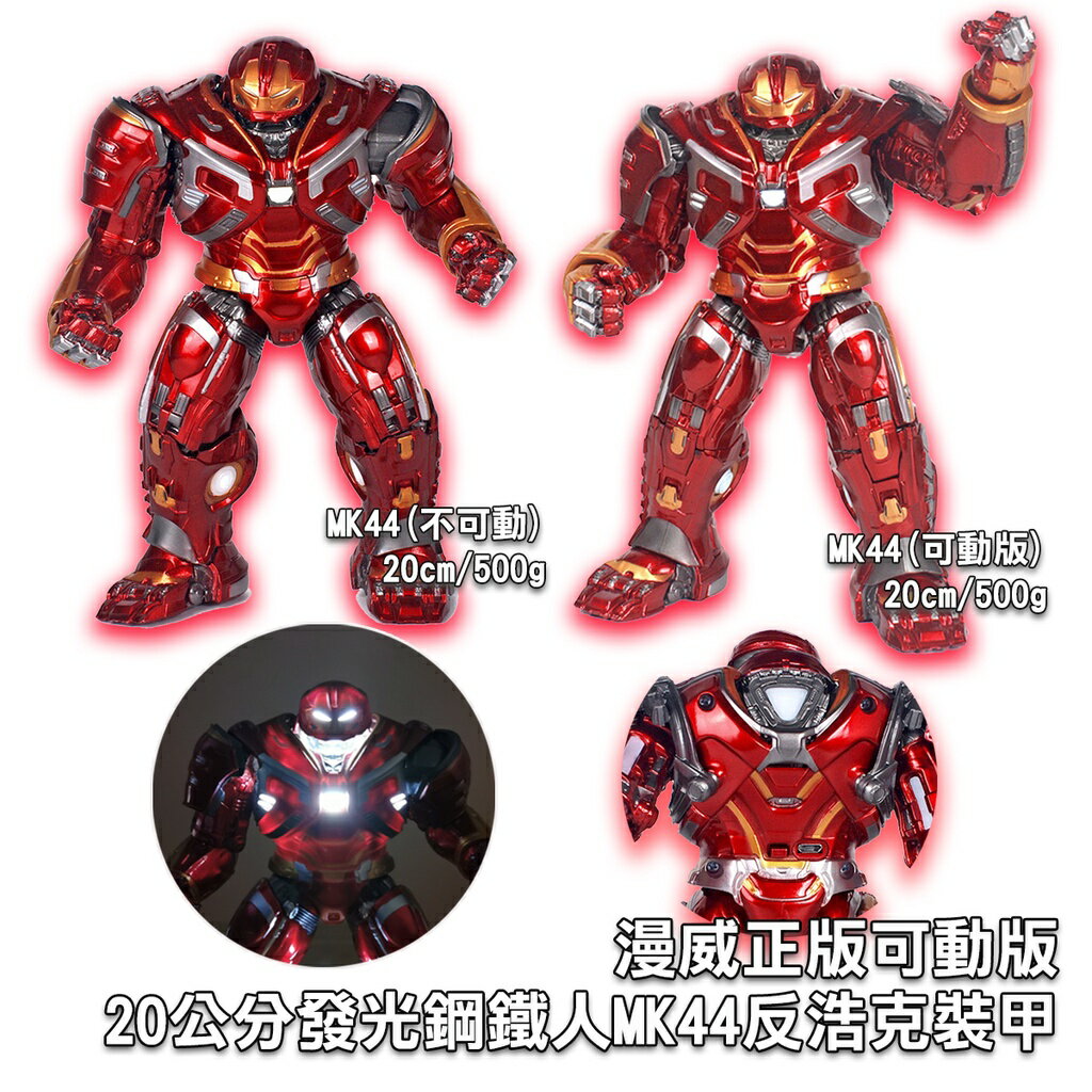 ISONA 20公分正版漫威公仔 復仇者聯盟公仔 鋼鐵人公仔 MK44反浩克 裝甲 鋼鐵人可動版人偶公仔 眼睛胸口可發光 5