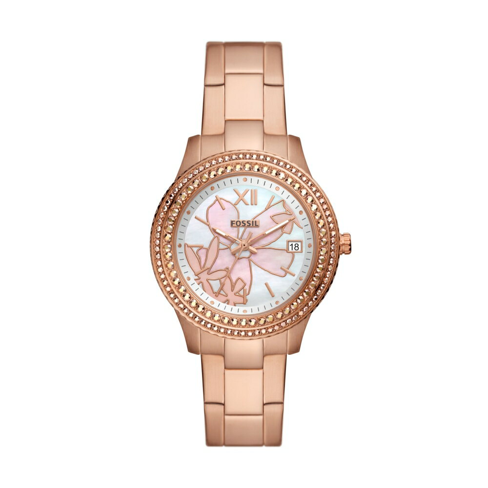 送禮首選★FOSSIL  Stella 花卉晶鑽珍珠貝不鏽鋼手錶 ES5192 附提袋【全館滿額折價★FOSSIL全系列包夾送美妝蛋】