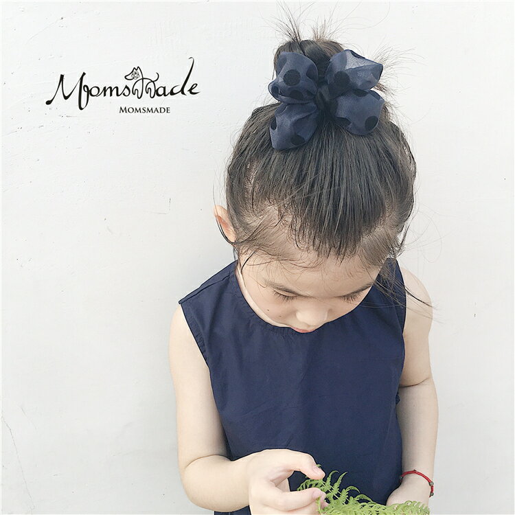 兒童髮飾 MOMSMADE韓國新款兒童頭飾發飾進口波點紗手縫蝴蝶結女童發圈頭繩