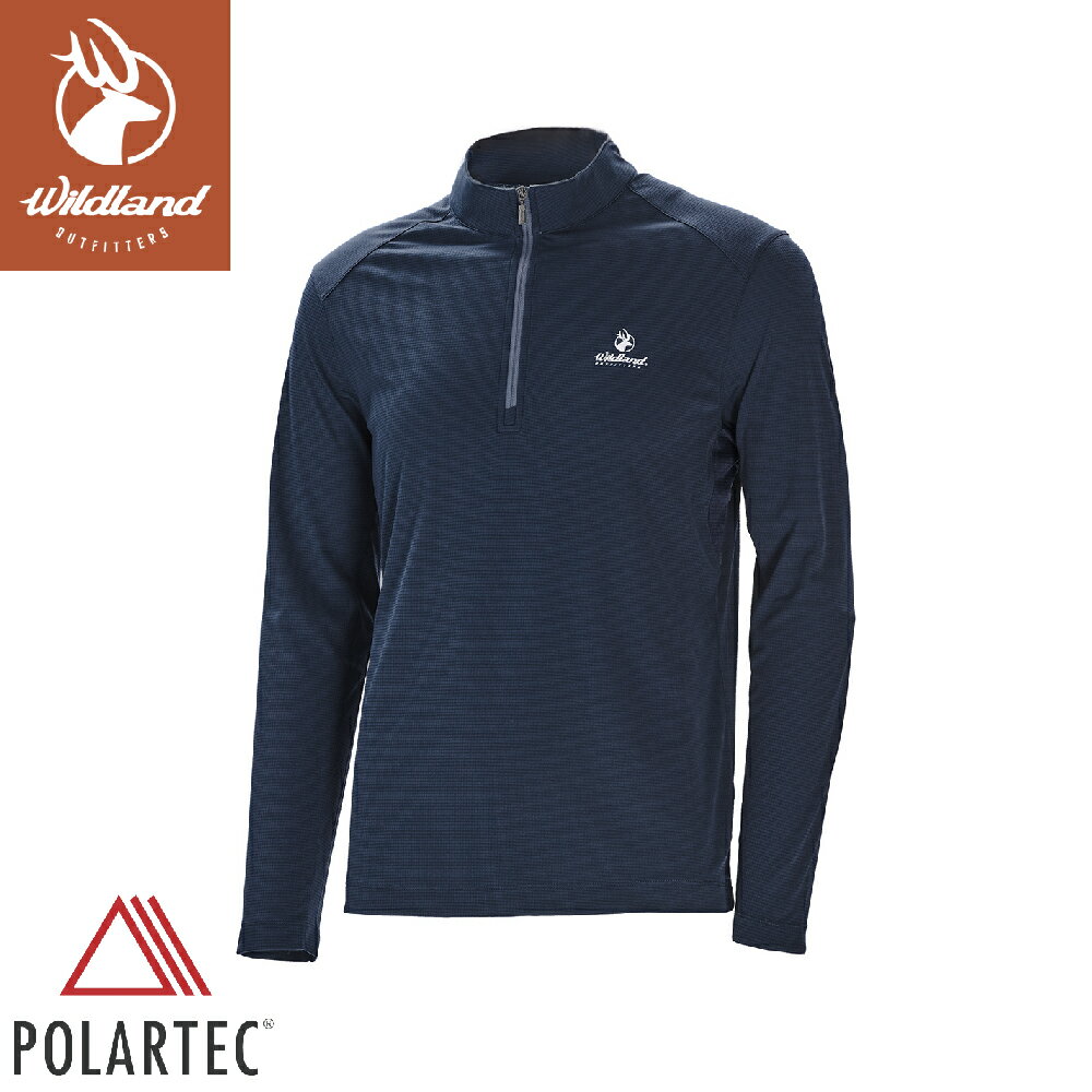 【Wildland 荒野 男 Polartec pd格狀抗臭zip長袖衣《暮霧藍》】P1620/排汗衣/戶外運動機能上衣/運動衫
