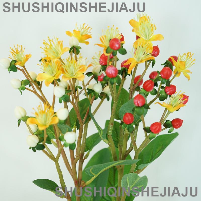 滿280元出貨 仿真花 假花 可開發票 金絲桃模擬花束擺件客廳裝飾花創意餐桌花藝軟裝插花配飾攝影道具