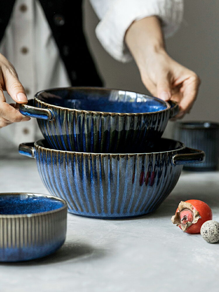 億嘉復古日式雙耳湯碗中式湯盆水煮魚盤碗魚頭碗大號家用水果碗