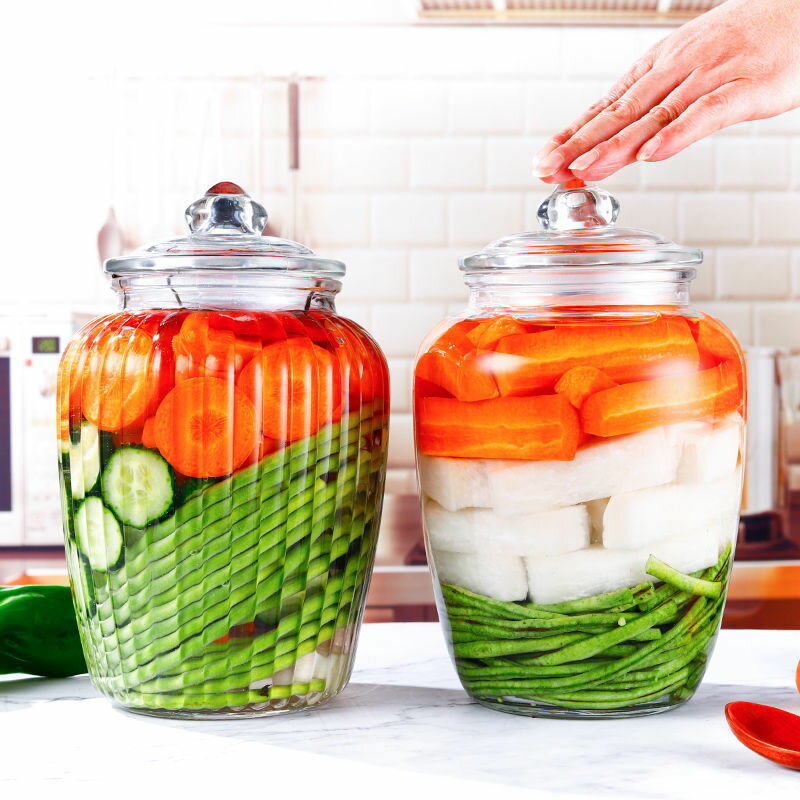泡菜壇子密封罐玻璃食品罐腌菜玻璃瓶家用鹽罐子鹹菜罐雜糧儲物罐