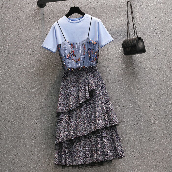 品牌折扣店商場專櫃撤櫃女裝尾貨清倉夏裝赫本風碎花減齡兩件套裝