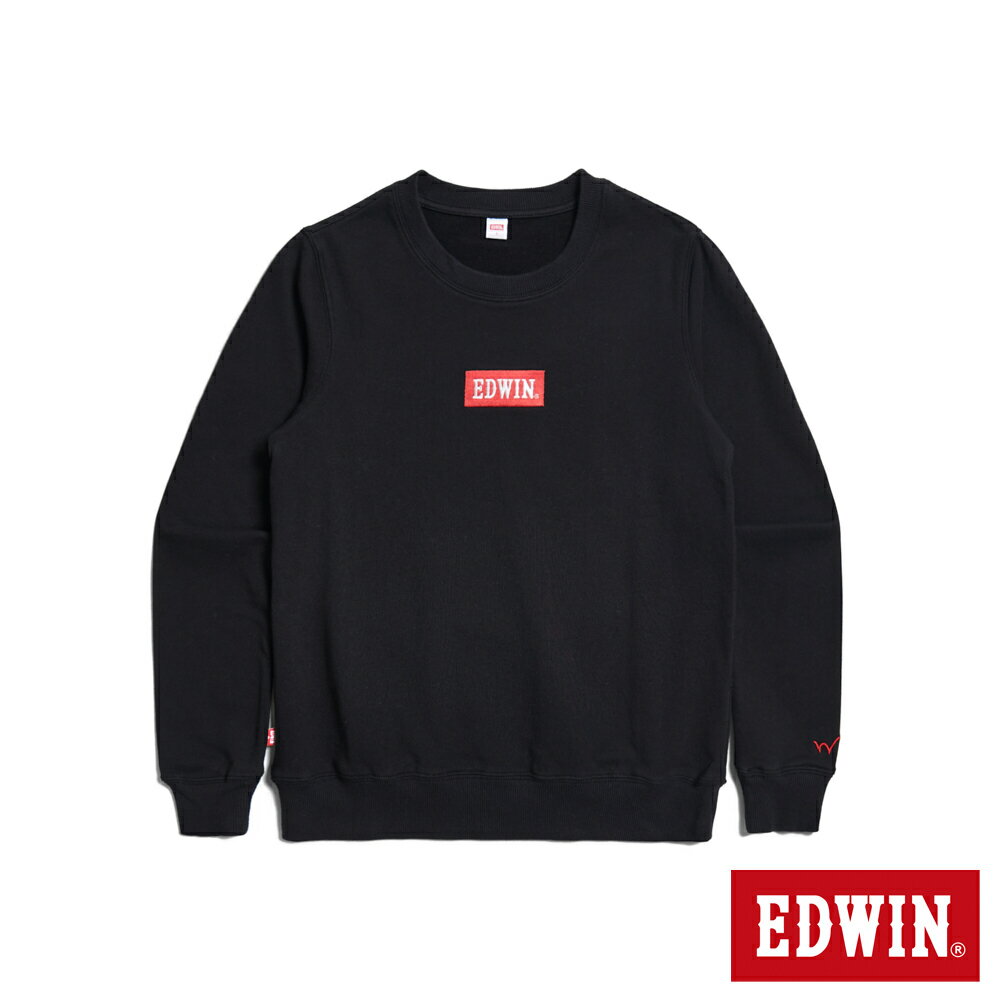 EDWIN BOX LOGO繡花厚長袖T恤-女款 黑色