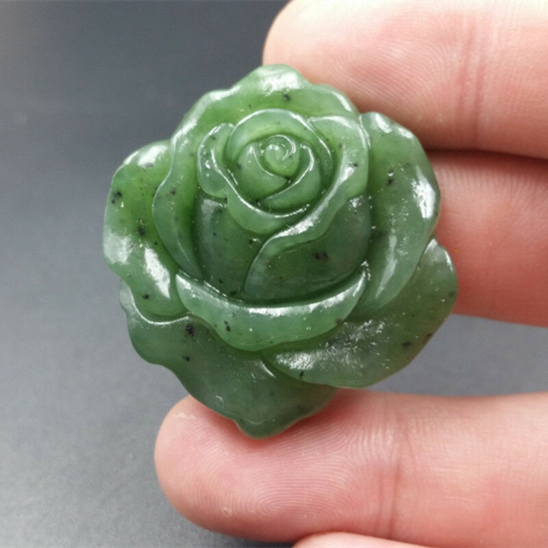 正品a貨天然玉石新疆和田玉碧玉玫瑰花玉掛件碧玉玫瑰花吊墜玉牌