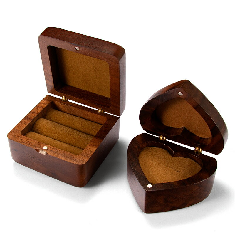 創意求婚戒指首飾盒木質心形高檔便攜耳釘收納盒支持定制