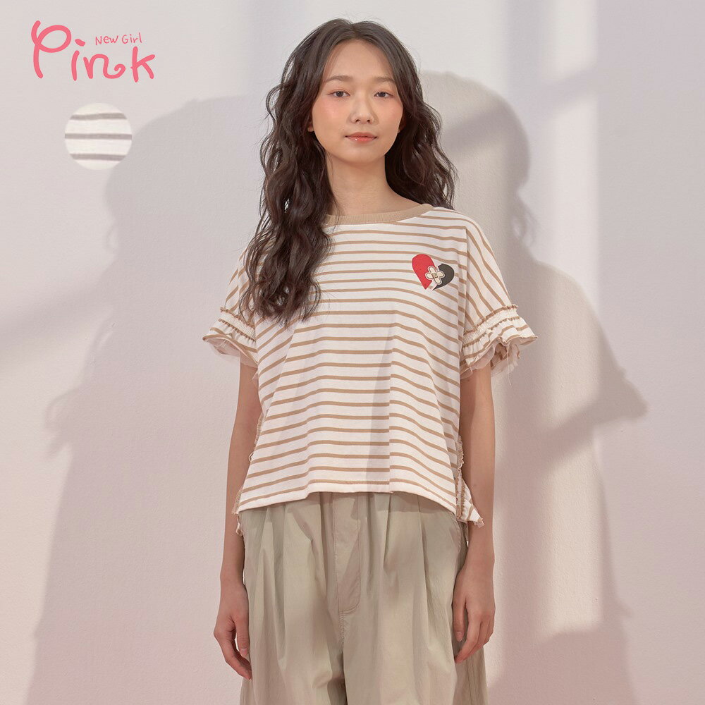 Pink*可愛OK蹦愛心短袖棉上衣 (2色) Y2304AD