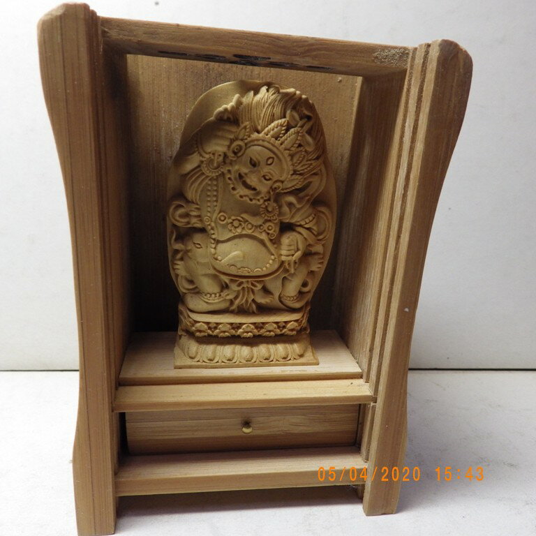 精品黃楊木黑財神木雕佛像佛龕(盒子10.8釐米*7.6釐米*5.2釐米)