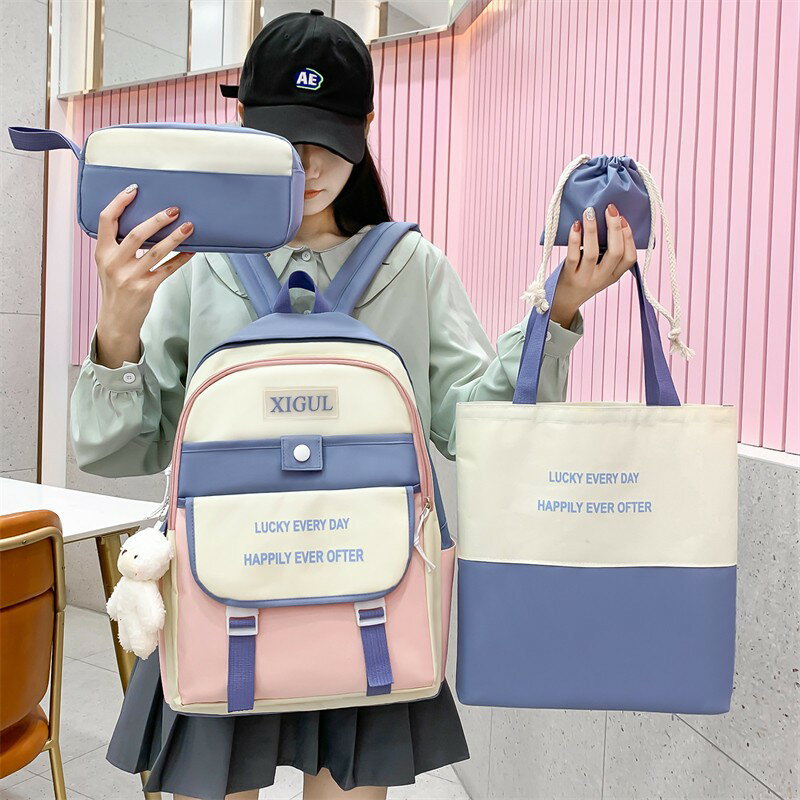 跨境熱賣學生雙肩包韓版時尚原宿風初高中日系書包大容量套裝背包204