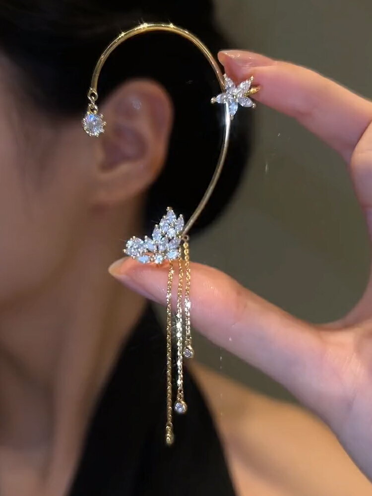 流蘇耳掛 流蘇耳環 耳飾 花之綻放流蘇耳掛無耳洞耳飾小眾設計高階感2023年新款潮甜美耳夾『ZW7391』