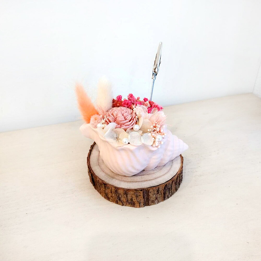 萩蒔花花藝x覓品竹北手作店-乾燥花x永生花創作花盆/海螺造型花器-粉色-附照片夾 3