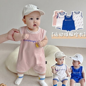 韓國新生嬰兒背心連體哈衣夏裝幼童男女寶寶運動籃球服包屁衣爬服