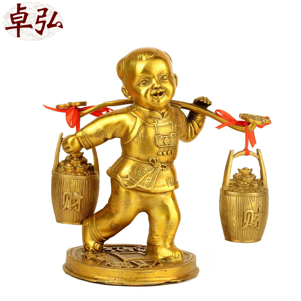 卓弘挑財運財童子擺件送財善財童子家居裝飾銅工藝禮品擺設
