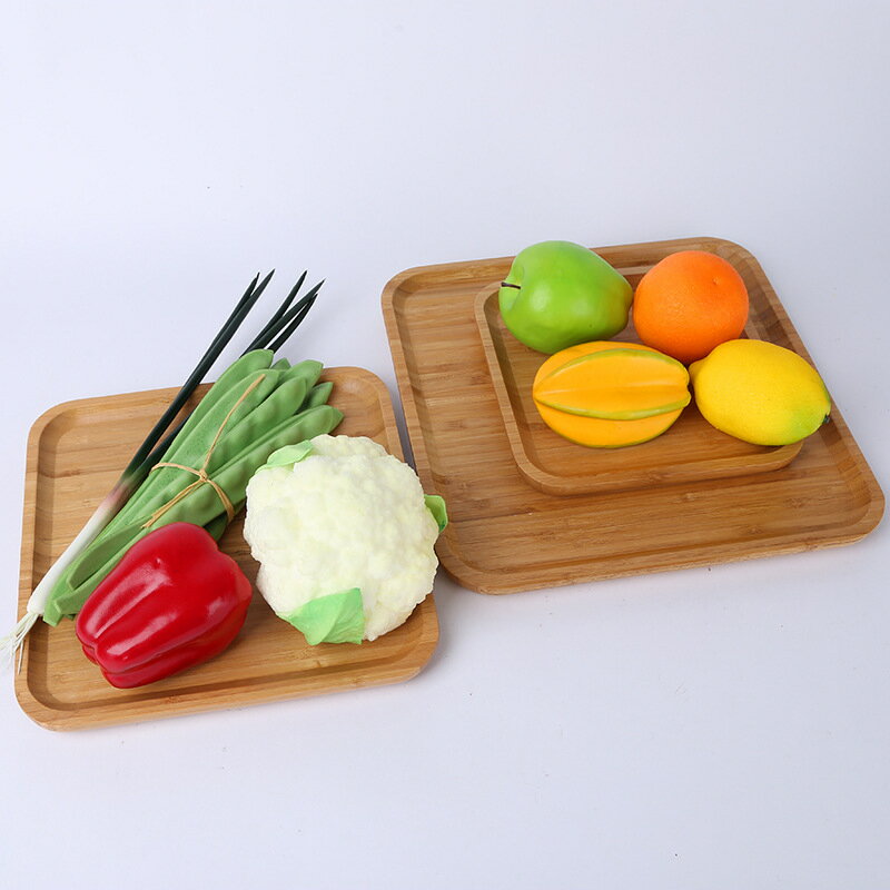 竹制托盤正方形實木餐盤簡約中式酒店廚房茶杯端盤特色蔬菜筐餐具
