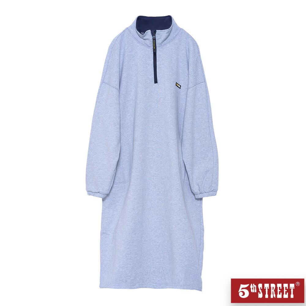 女裝 長版 大學T 長袖 T恤 半開襟 上衣 麻灰色 (560979) 【5th STREET】【APP下單天天10%回饋】 治裝激推 最高折426