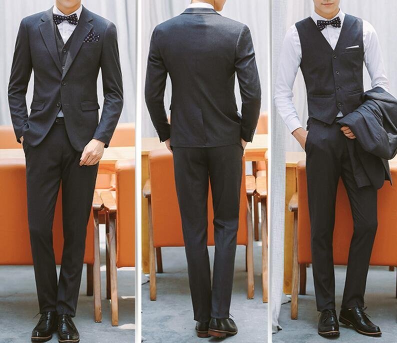 FINDSENSE品牌 韓國男 四件式西裝外套 修身西裝 成套西裝 西裝外套 外套+背心+褲子+襯衫