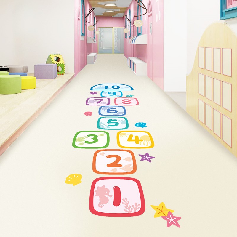 兒童跳房子飛機跳格子數字游戲幼兒園地面地板貼紙方格小腳印地貼