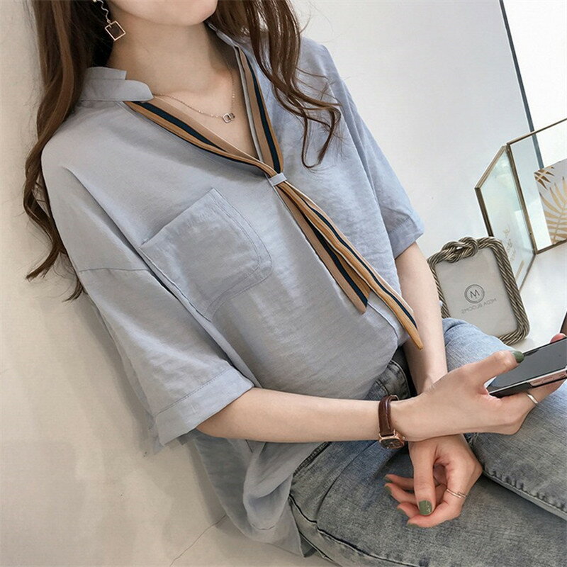 女士短袖襯衫時尚舒適休閒女裝上衣百搭襯衣【聚物優品】