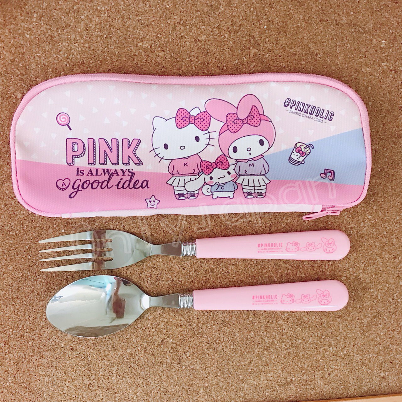 真愛日本 18051100006 環保餐具組PINK-KT湯叉組 kitty凱蒂貓美樂蒂 叉子湯匙 不鏽鋼餐具