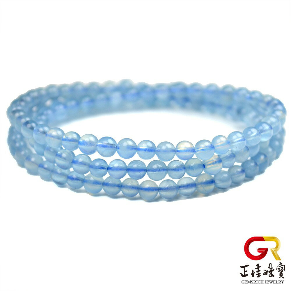 天然海藍寶 冰清淡藍 三圈圓珠手珠 尺寸多選 正佳珠寶