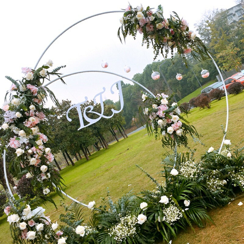 婚慶道具 婚禮背景 婚禮花門架子婚禮佈置 婚慶鐵藝圓環 氣球拱門支架 節日裝扮擺件 戶外空中圈架 花架