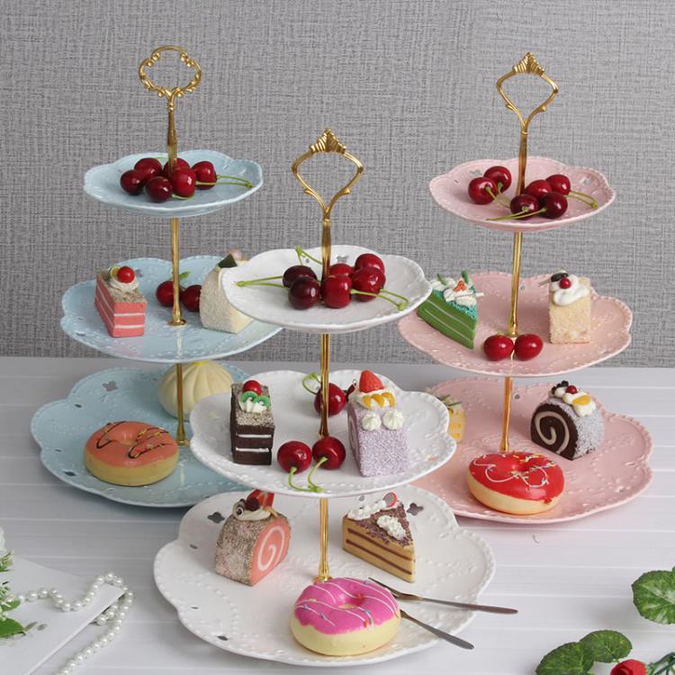 瓷江湖陶瓷水果盤歐式三層點心盤蛋糕盤多層糕點盤客廳糖果托盤架