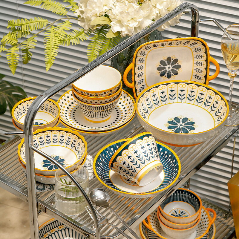 免運 公司貨 餐具組合 北歐高顏值輕奢ins風創意禮品家用陶瓷碗碟套裝盤碗勺子碟子