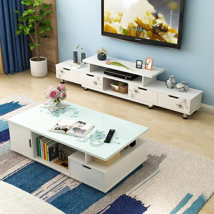 電視櫃茶幾組合桌現代簡約客廳家用北歐簡易小戶型實木色電視機櫃CY 全館免運