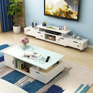 電視櫃茶幾組合桌現代簡約客廳家用北歐簡易小戶型實木色電視機櫃