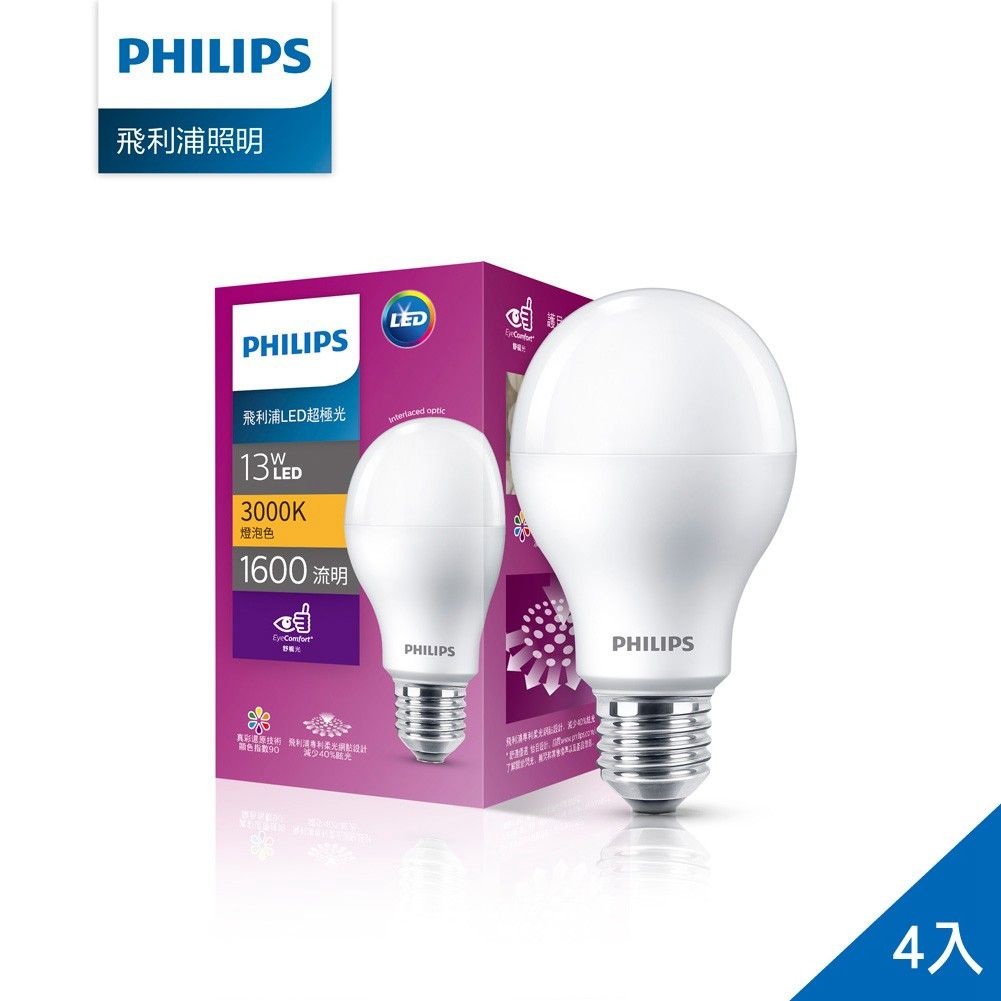 【Philips 飛利浦】超極光真彩版 13W/1600流明 LED燈泡-燈泡色3000K (PL10N)-4【三井3C】