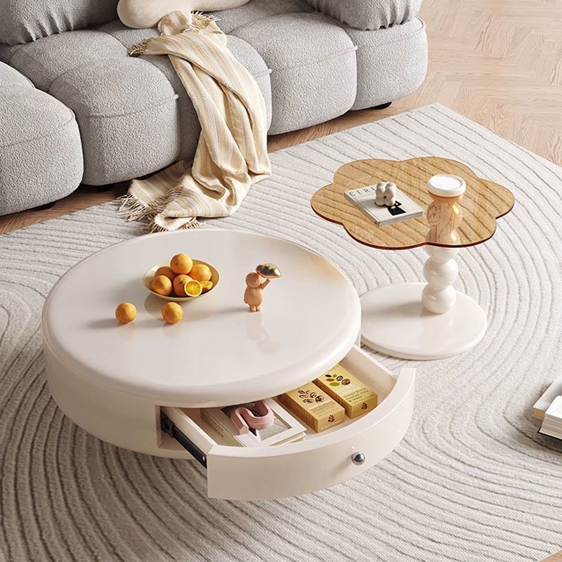【限時優惠】茶幾奶油風法式組合圓形客廳家用簡約現代小戶型旋轉輕奢云朵茶桌