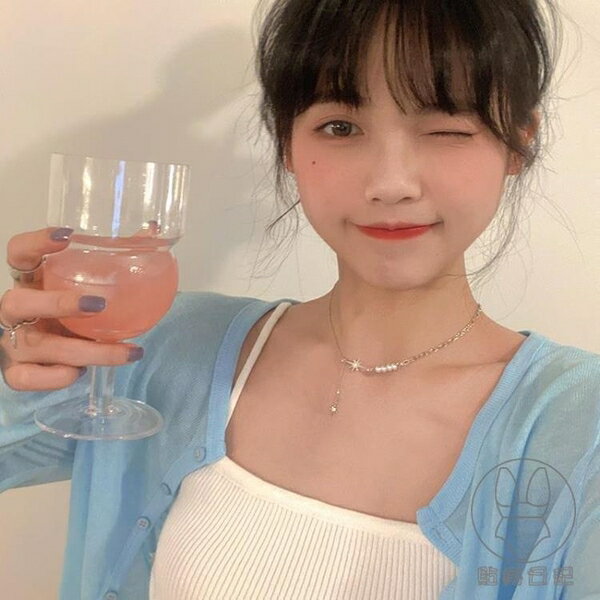 珍珠項鏈女輕奢小眾鎖骨鏈設計感八芒星頸鏈【倪醬小鋪】