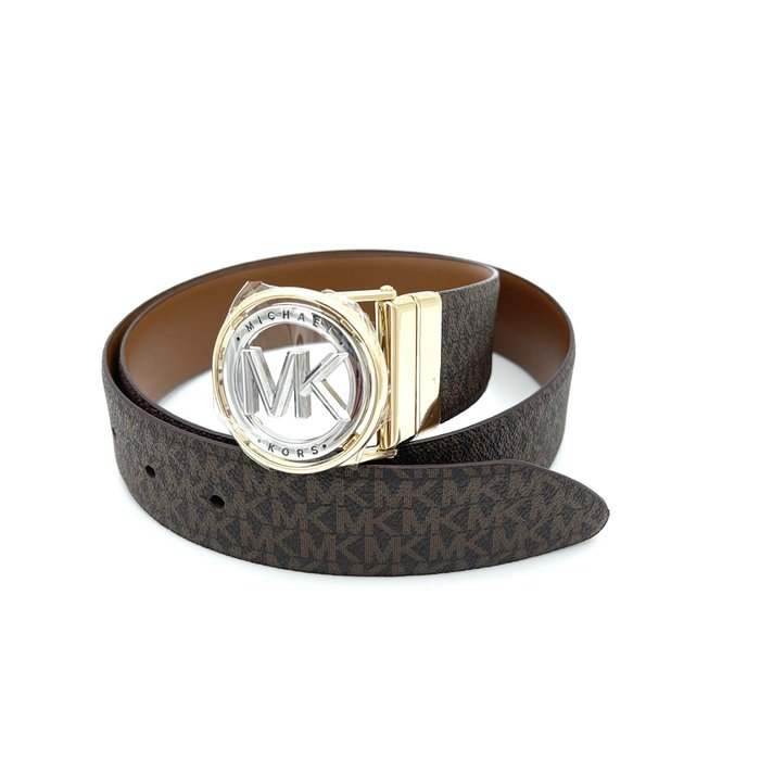 MICHAEL KORS 經典滿版老花皮帶 腰帶 深咖啡色PVC/焦糖色皮革 M58687 MK(現貨)▶指定Outlet商品5折起☆現貨【送禮首選★APP下單點數4倍送】
