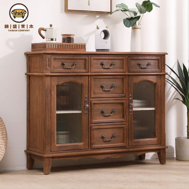 免運 公司貨 【整裝實木櫃】美式實木櫃子 餐邊復古茶水藤編靠墻田園家用客廳收納儲物櫃 鬥櫃工廠現貨直銷 售後保障 全館折扣 店長新品推薦6j131
