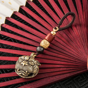 黃銅貔貅鑰匙扣掛件創意個性手工編織繩汽車鏈匙圈環男女網紅掛飾